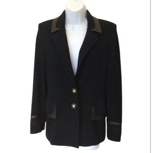 St John Collection black santana knit and leather blazer Pristine Size 2